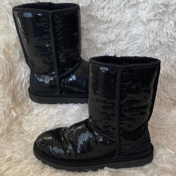 UGG Shoes - Ugg Classic Short Cosmos Black Sequin Boot Size 6